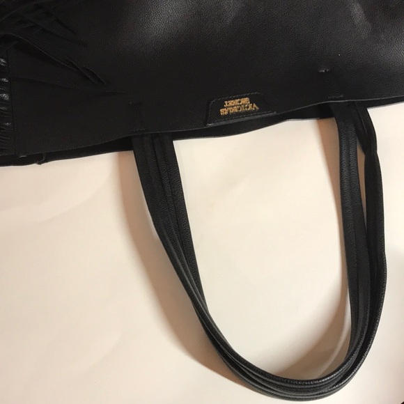 Victoria's Secret Fringe Tote Bag Faux Leather Blk - Picture 4 of 4